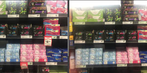 Tampon pricing (left on NYE 2018,right on New Year's Day 2019). Photo:Chloe Booker