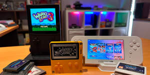 The Analogue Pocket (left) works with retro cartridges,the yellow Playdate is a platform for quirky indies,and the Evercade EXP has a library of arcade and old-school games on new cartridges.