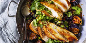 Serve this fish-fragrant eggplant with sliced chicken breast,pictured,or other protein.