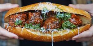 A meatball sub from Rocco's Bologna Discoteca,which has opened during the shutdown.