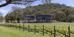 The winery,restaurant and cellar door overlooks rows of vines.