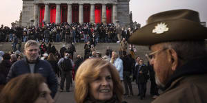 Melburnians pay their respects on Anzac Day at Shrine of Remembrance last year.