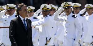 Brazilian President Jair Bolsonaro attends a graduation ceremony at the Naval School in Rio de Janeiro on Saturday.