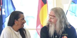 Former senator Nova Peris and Michael McDonogh,a descendent of William Cooper,meet in Melbourne.