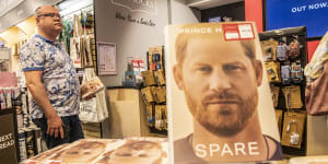 Prince Harry’s memoir Spare on sale in Dymocks’ George Street,Sydney shop.