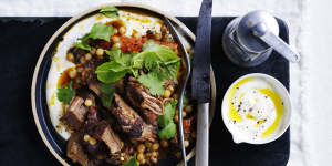 Serve this slow-roasted lamb with greens,thick yoghurt (pictured) and bread. 