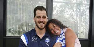 Footballer Tristan Xerri and his mother Lydia Xerri at North Melbourne football club’s Arden Street oval. 