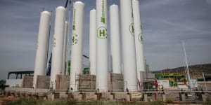 Storage tanks at a green hydrogen plant in Spain. Fortescue Future Industries is aiming to make 15 million tonnes of green hydrogen a year by 2030.