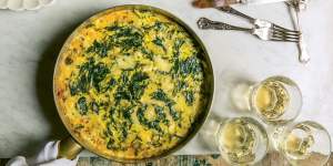 Blissfully cheesy:Spinach,mint and melted cheese Syrian frittata.