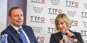 Tony Abbott and Zali Steggall at the Tourism and Transport Forum.