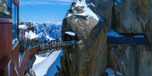 See the snow peaks of the French,Italian and Swiss Alps from Aiguille du Midi,