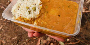 One of the hundreds of meals the Sikh volunteers handed out.