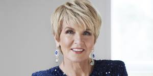 Julie Bishop has long championed Australian fashion. Carla Zampatti Royal Engagement ball gown,$1199;earrings,Bishop’s own. 