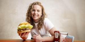 Bronwyn Kuss with her beloved cheeseburger at Butchers Diner.