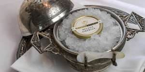 The caviar service in antique silverware.