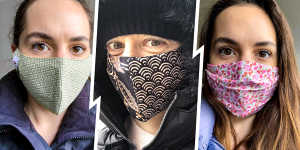 Sophie and Melissa try cloth masks by SisterWorks,Banded Together and Ford Millinery.
