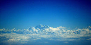 Mount Everest as seen from an aircraft on approach to Kathmandu,Nepal.