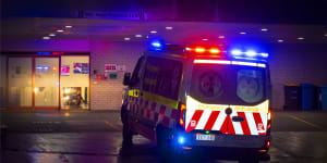An ambulance pulls up at Childrens Emergency at The Sydney Children Hospital.
