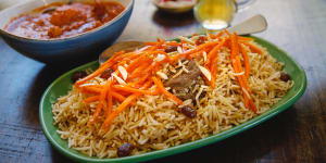 Lamb kabuli pallow at Bamiyan restaurant in Braddon. 