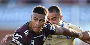 Beast mode:Haumole Olakau’atu was outstanding in Manly’s win.