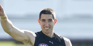Happy days:Carlton’s Jacob Weitering at training early last month.
