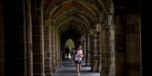 Many classes at Melbourne University are still exclusively online and the campus is quiet.