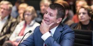 Former Premier of NSW Mike Baird gives evidence at the Upper House inquiry into the Powerhouse Museum's move to Parramatta.