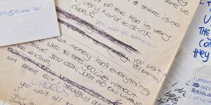 Handwritten lyrics from the Daniel Johns:Past,Present&FutureNever exhibition.