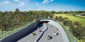 An artist's impression of the entrance to the first stage of the F6 Extension at President Avenue at Kogarah.