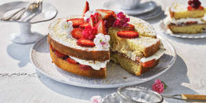 Strawberry,coconut and lime sandwich cake.