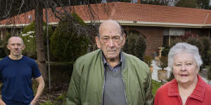 Doug and Rexine Schoer,with their son Ashley (left),at their property in Traralgon.