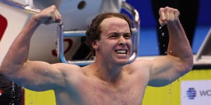 Sam Short after touching the wall first in his 400m freestyle final in Fukuoka.