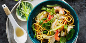 Kylie Kwong's home-style Hokkien noodle seafood soup.