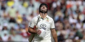 Mitchell Marsh reacts to his exit for 96.