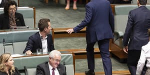 Prime Minister Anthony Albanese and Greens housing spokesman Max Chandler-Mather clash after question time in parliament.