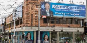 Josh Frydenberg and rival Monique Ryan with duelling advertising in the Kooyong electorate.