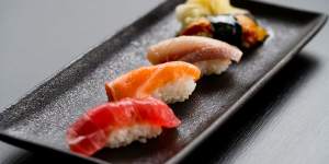 Yellowfin tuna,salmon,hiramasa kingfish and grilled Japanese eel nigiri.
