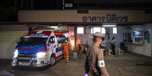 Shane Warne’s body departs Suratthani Hospital for Bangkok on Monday.