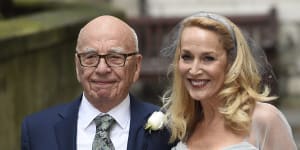 Rupert Murdoch and Jerry Hall at their wedding ceremony in London in 2016.