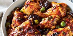 This version of chicken marbella uses leg quarters and a lighter hand with the sweetness.
