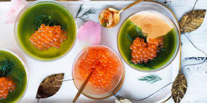 Jill Dupleix's Christmas starter:Smoked salmon mousse with herb jelly.