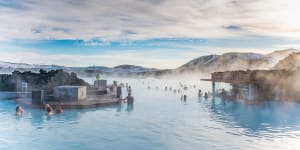 The Blue Lagoon,one of Iceland's famous geothermally heated pools. 