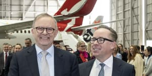 Prime Minister Anthony Albanese pictured with former Qantas CEO Alan Joyce last month.