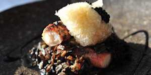 Favourite:Octopus with wild rice,chilli jam and pig skin avruga.