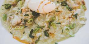 Risotto with Fraser Isle spanner crab,Moreton Bay bug,green chilli,spring onion,and mascarpone.