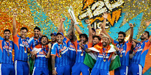 India lifts the World Cup trophy.