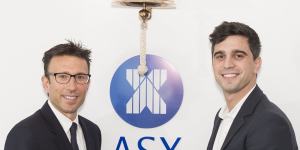 Afterpay co-founders Anthony Eisen and Nick Molnar at the ASX float in May 2017. 