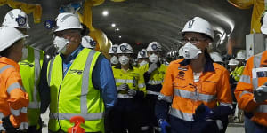 Workers in one of the major WestConnex tunnels in Sydney’s inner west.