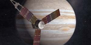 An artist's impression of Juno sweeping in front of Jupiter.
