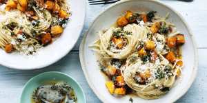 Adam Liaw's spaghetti with pumpkin,thyme and brown butter.